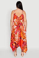 Womens Plus Size Leaf Print Sharkbite Hem Maxi Dress, Orange, Size 3X