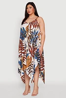 Womens Plus Size Leaf Print Sharkbite Hem Dress, Multi, Size 2X