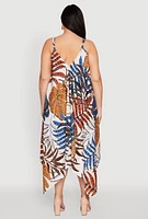 Womens Plus Size Leaf Print Sharkbite Hem Dress, Multi, Size 2X
