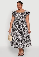 Womens Plus Size Floral Abstract Print Tiered Dress, Multi, Size 3X
