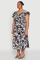 Womens Plus Size Floral Abstract Print Tiered Dress, Multi, Size 3X