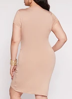 Womens Plus Size Tulip Hem Midi Dress, Beige, Size 1X