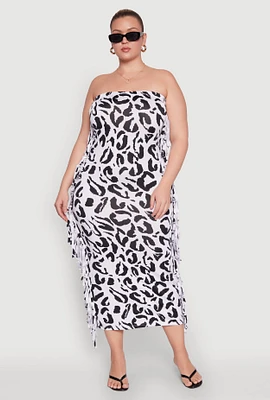 Womens Plus Size Patterned Fringe Side Tube Dress, Multi, Size 1X