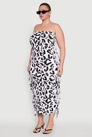 Womens Plus Size Patterned Fringe Side Tube Dress, Multi, Size 1X