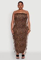 Womens Plus Patterned Fringe Side Tube Dress, 3X