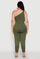 Womens Plus Size Keyhole One Shoulder Jumpsuit, Green, Size 1X