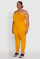 Womens Plus Size Keyhole One Shoulder Jumpsuit, Yellow, Size 1X