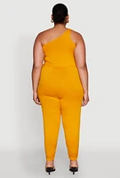 Womens Plus Size Keyhole One Shoulder Jumpsuit, Yellow, Size 1X