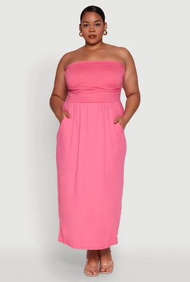 Womens Plus Soft Knit Empire Waist Maxi Tube Dress,