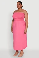 Womens Plus Size Soft Knit Empire Waist Maxi Tube Dress, Pink, Size 2X