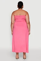 Womens Plus Size Soft Knit Empire Waist Maxi Tube Dress, Pink, Size 2X