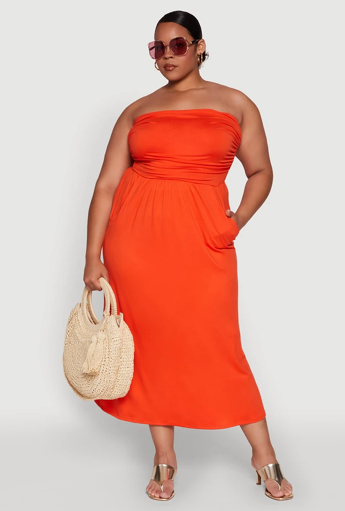 Womens Plus Soft Knit Empire Waist Maxi Tube Dress,