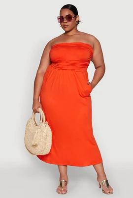 Womens Plus Soft Knit Empire Waist Maxi Tube Dress,