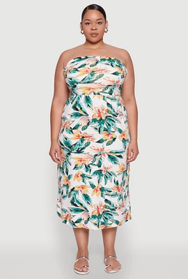 Womens Plus Size Floral Print Midi Tube Dress, Multi, Size 1X