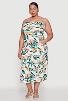Womens Plus Size Floral Print Midi Tube Dress, Multi, Size 1X