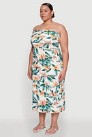 Womens Plus Size Floral Print Midi Tube Dress, Multi, Size 1X