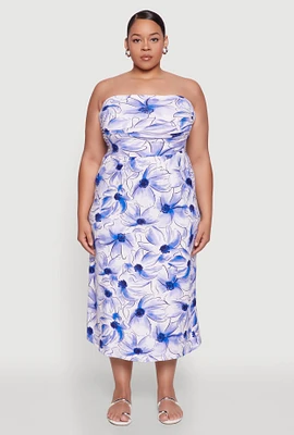 Womens Plus Watercolor Floral Print Tube Dress, Multi,