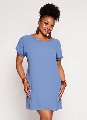 Womens Plus Size Airy Shift Dress, Blue, Size 1X