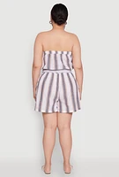 Womens Plus Size Striped Tie Waist Belted Cargo Romper, Multi, Size 3X