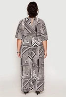 Womens Plus Size Geometric Print Belted Jumpsuit, Multi, Size 2X