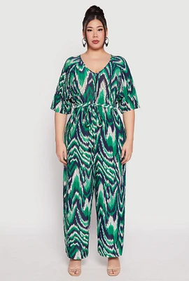 Womens Plus Size Psychedelic Print Jumpsuit, Green, Size 3X