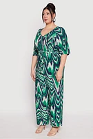 Womens Plus Size Psychedelic Print Jumpsuit, Green, Size 3X