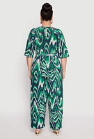 Womens Plus Size Psychedelic Print Jumpsuit, Green, Size 3X
