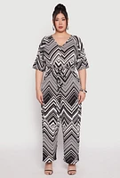 Womens Plus Chevron Pattern V Neck Jumpsuit, Multi,