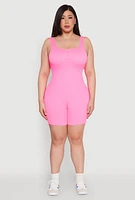 Womens Plus Seamless Ribbed Sleeveless Biker Romper, 2X-3X