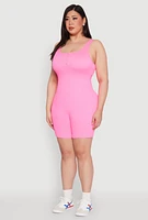 Womens Plus Seamless Ribbed Sleeveless Biker Romper, 2X-3X