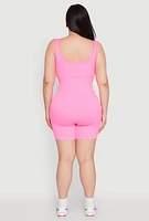 Womens Plus Seamless Ribbed Sleeveless Biker Romper, 2X-3X