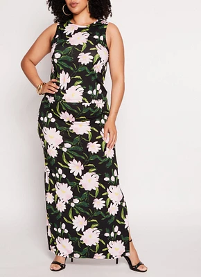 Womens Plus Size Floral Tank Top and Maxi Skirt Set, Multi, Size 1X