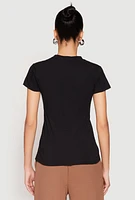 Womens V Neck Short Sleeve Tee, Black, Size XL