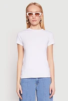 Womens High Neck Short Sleeve Tee, White,