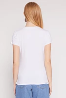 Womens High Neck Short Sleeve Tee, White,