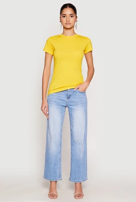 Womens High Neck Short Sleeve Tee, Yellow, Size S