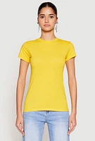 Womens High Neck Short Sleeve Tee, Yellow, Size S
