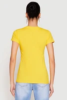 Womens High Neck Short Sleeve Tee, Yellow, Size S