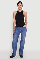 Womens Seamless Rib Knit Crew Neck Tank Top, M