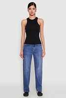 Womens Seamless Rib Knit Crew Neck Tank Top, M