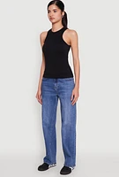 Womens Seamless Rib Knit Crew Neck Tank Top, M