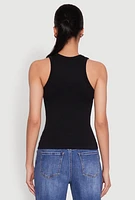 Womens Seamless Rib Knit Crew Neck Tank Top, M