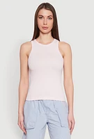 Womens Seamless Rib Knit Crew Neck Tank Top, Pink, Size M