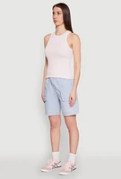 Womens Seamless Rib Knit Crew Neck Tank Top, Pink, Size M