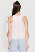 Womens Seamless Rib Knit Crew Neck Tank Top, Pink, Size M