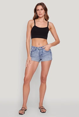 Womens Seamless Ribbed Knit Cropped Cami,