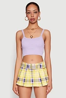 Womens Seamless Ribbed Knit Cropped Cami, Purple, Size XL