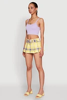 Womens Seamless Ribbed Knit Cropped Cami, Purple, Size XL