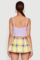 Womens Seamless Ribbed Knit Cropped Cami, Purple, Size XL