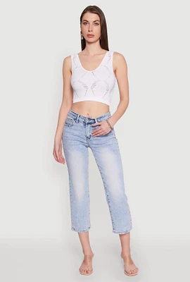 Womens Seamless Laser Cut Cropped Tank Top, White, Size S